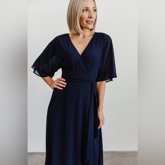 Baltic Born Floor Length Navy Wrap Dress - Picture 1 of 6